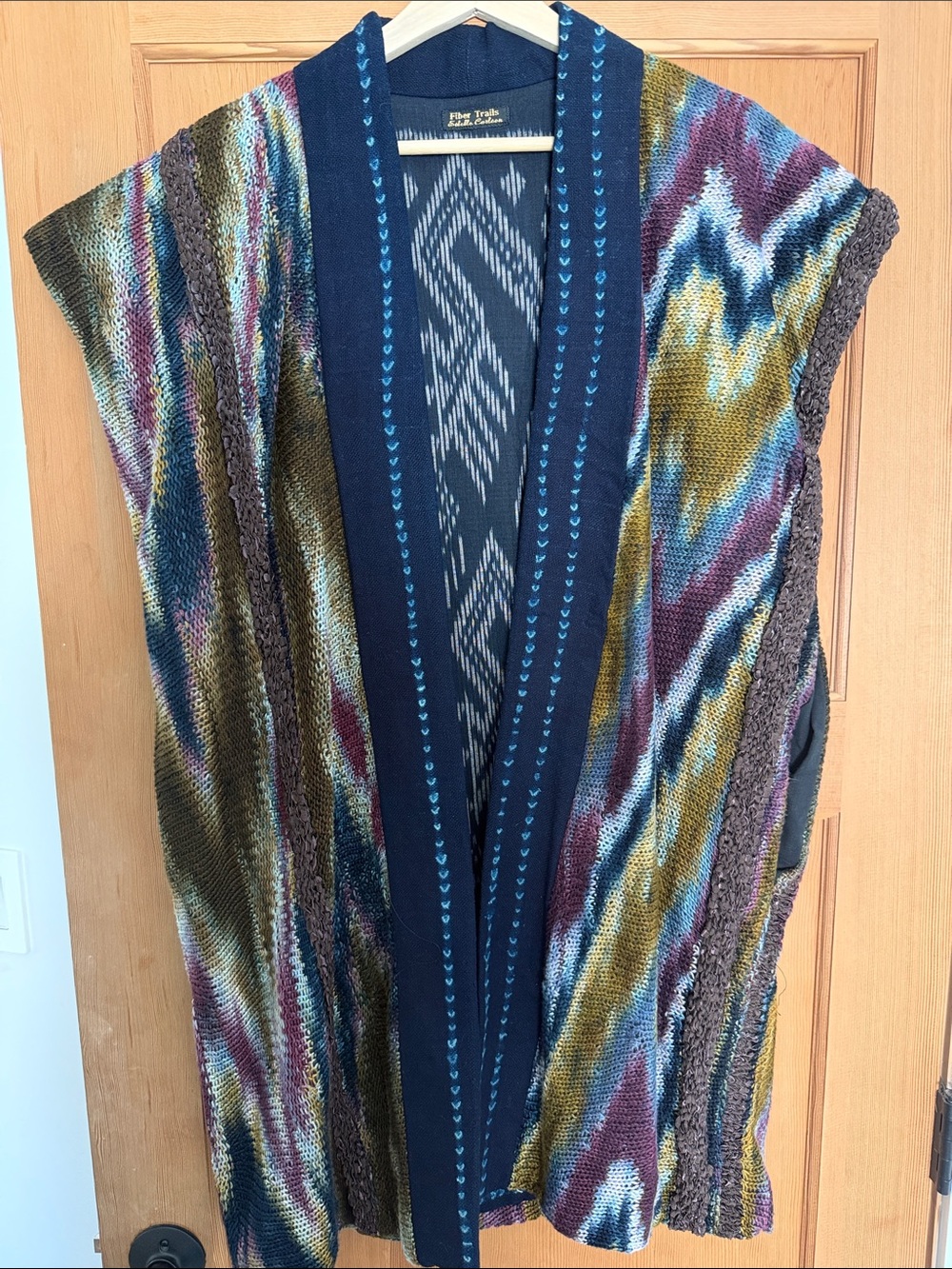 Reversible Multicolor Knit Vest with indigo dyed Trim